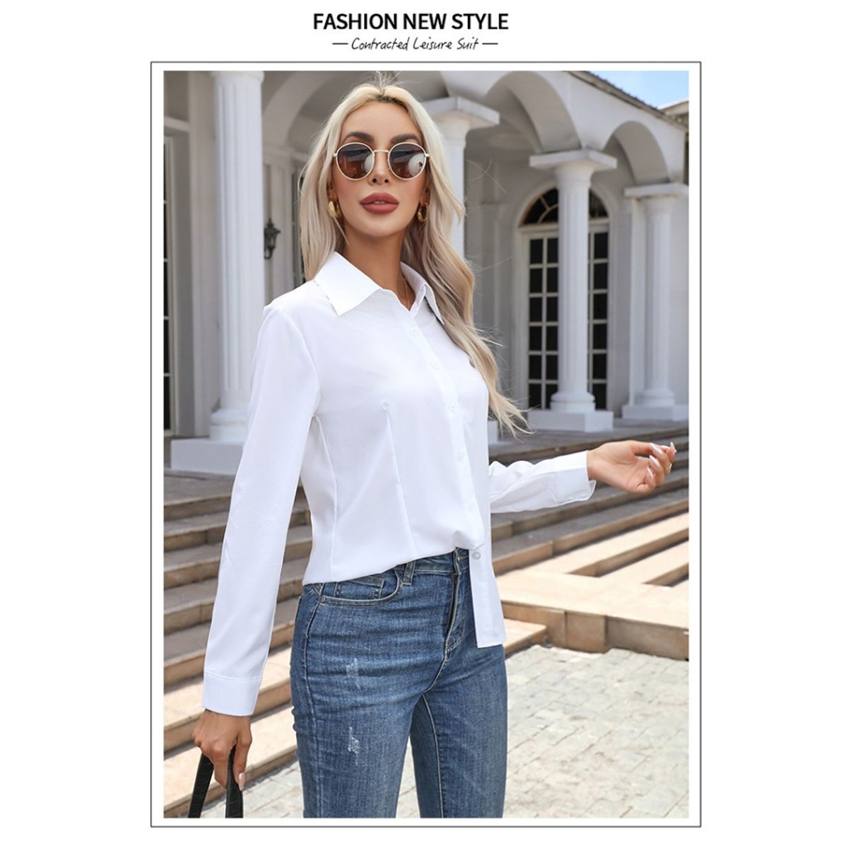GIOIO - Blusa Mujer Casual Ajustada Elegante Blanco