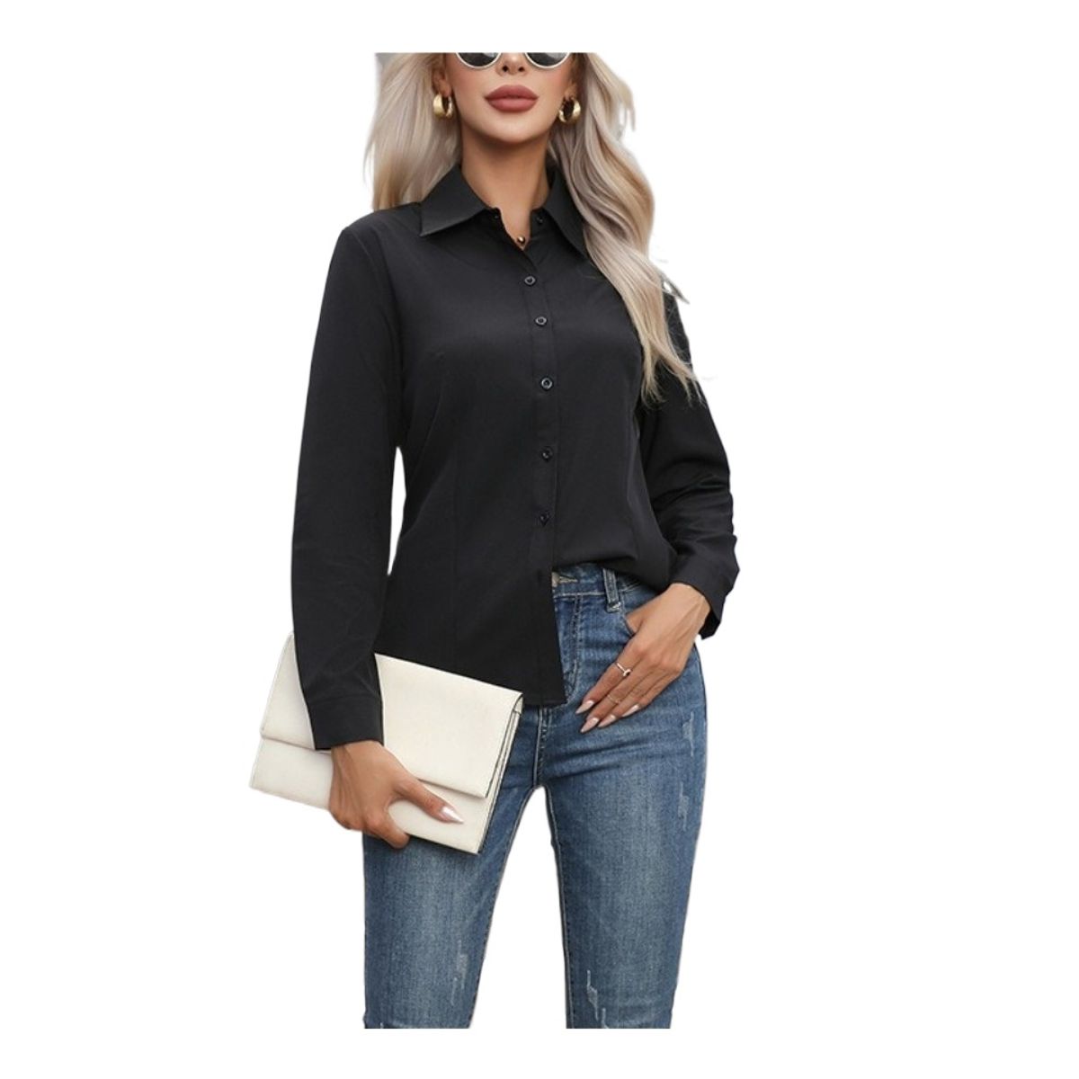 GIOIO - Blusa Mujer Casual Ajustada Elegante Negro