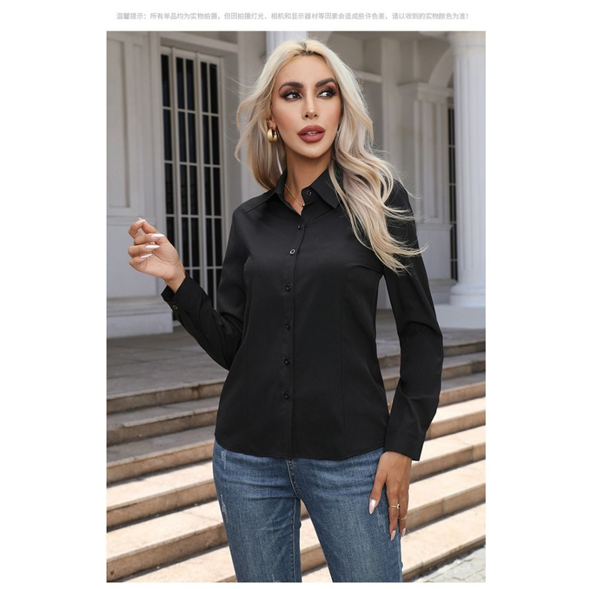 GIOIO - Blusa Mujer Casual Ajustada Elegante Negro