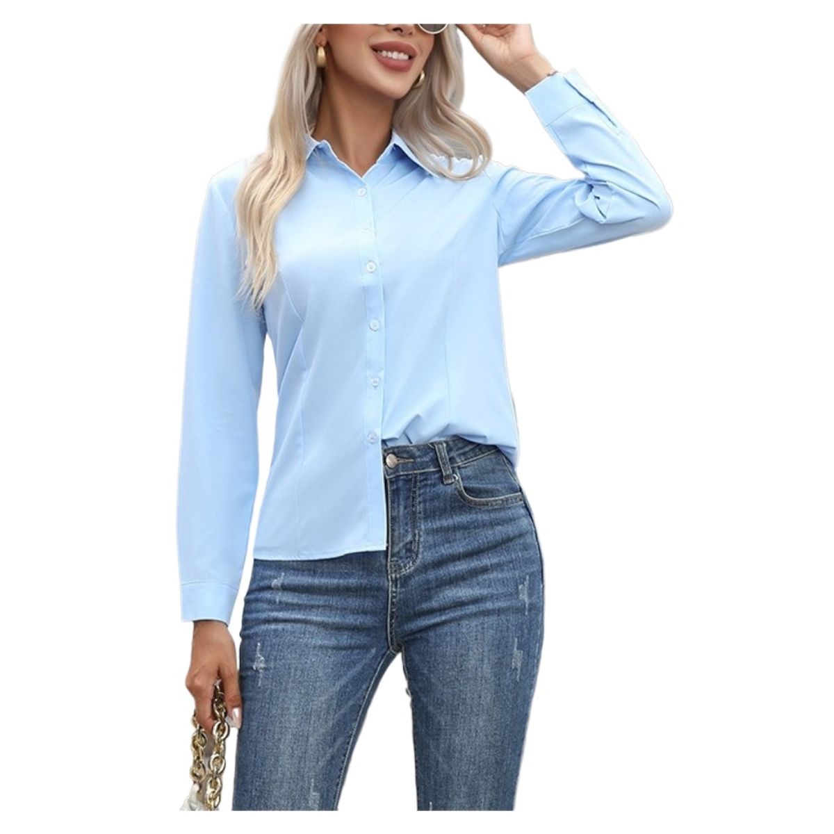 GIOIO - Blusa Mujer Casual Ajustada Elegante Azul