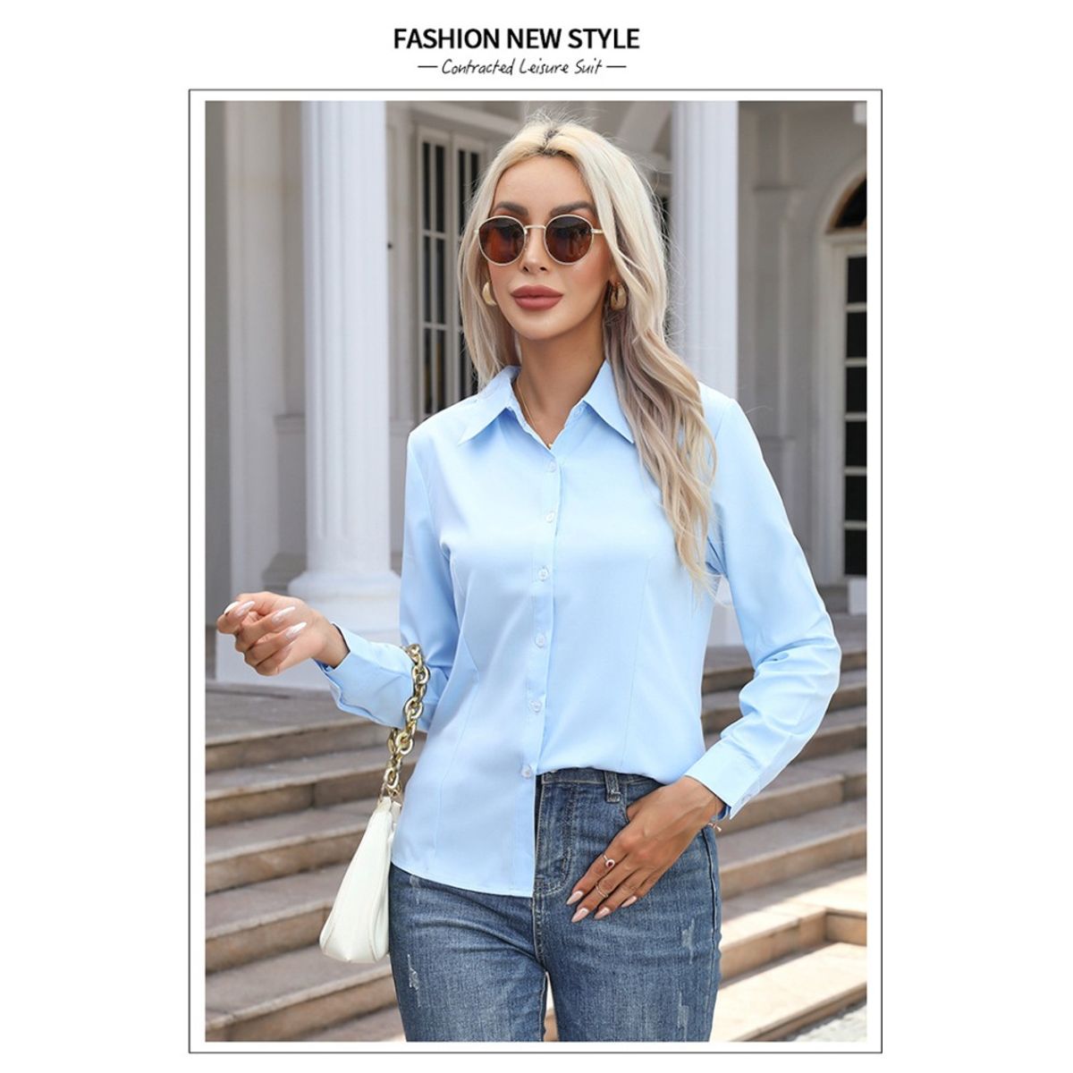 GIOIO - Blusa Mujer Casual Ajustada Elegante Azul