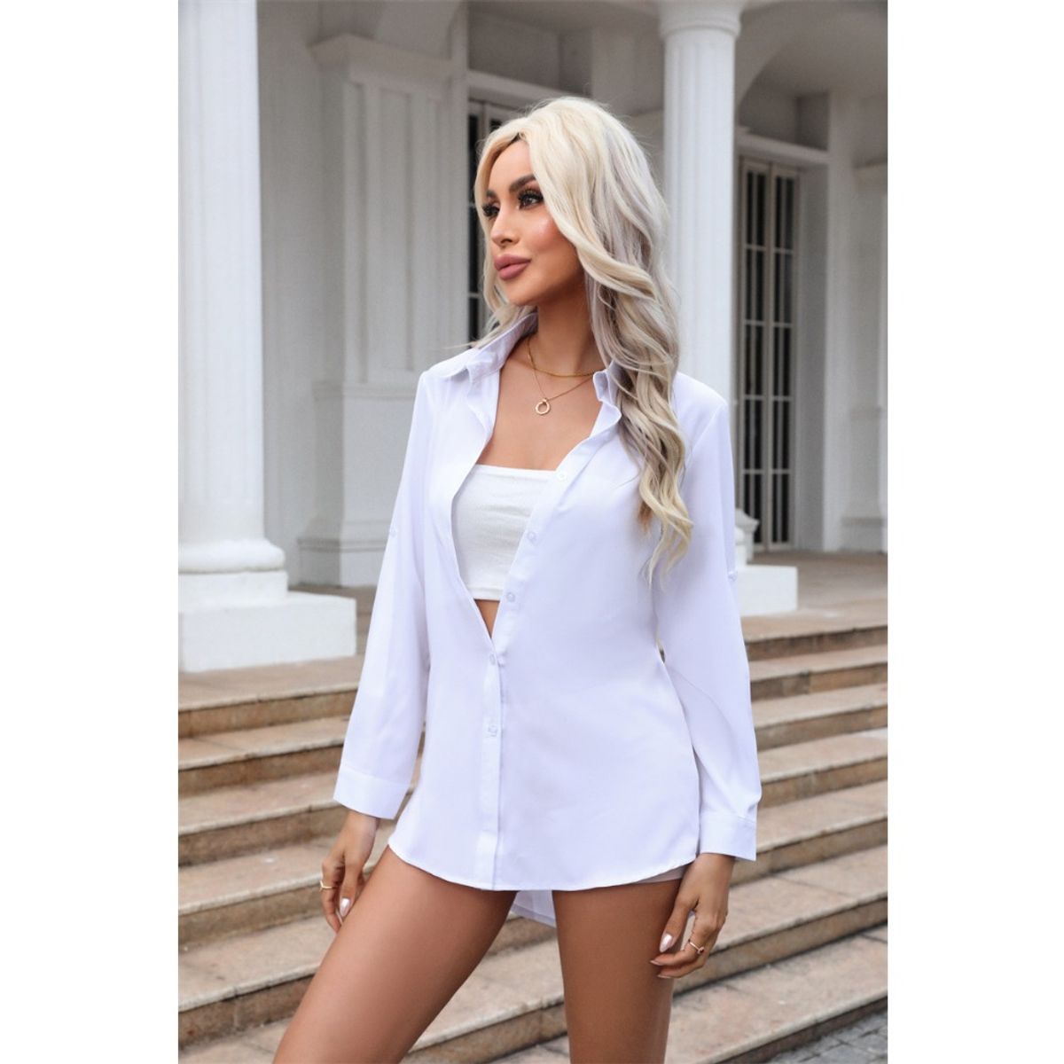 GIOIO - Blusa Mujer Casual Ajustada Elegante Blanco