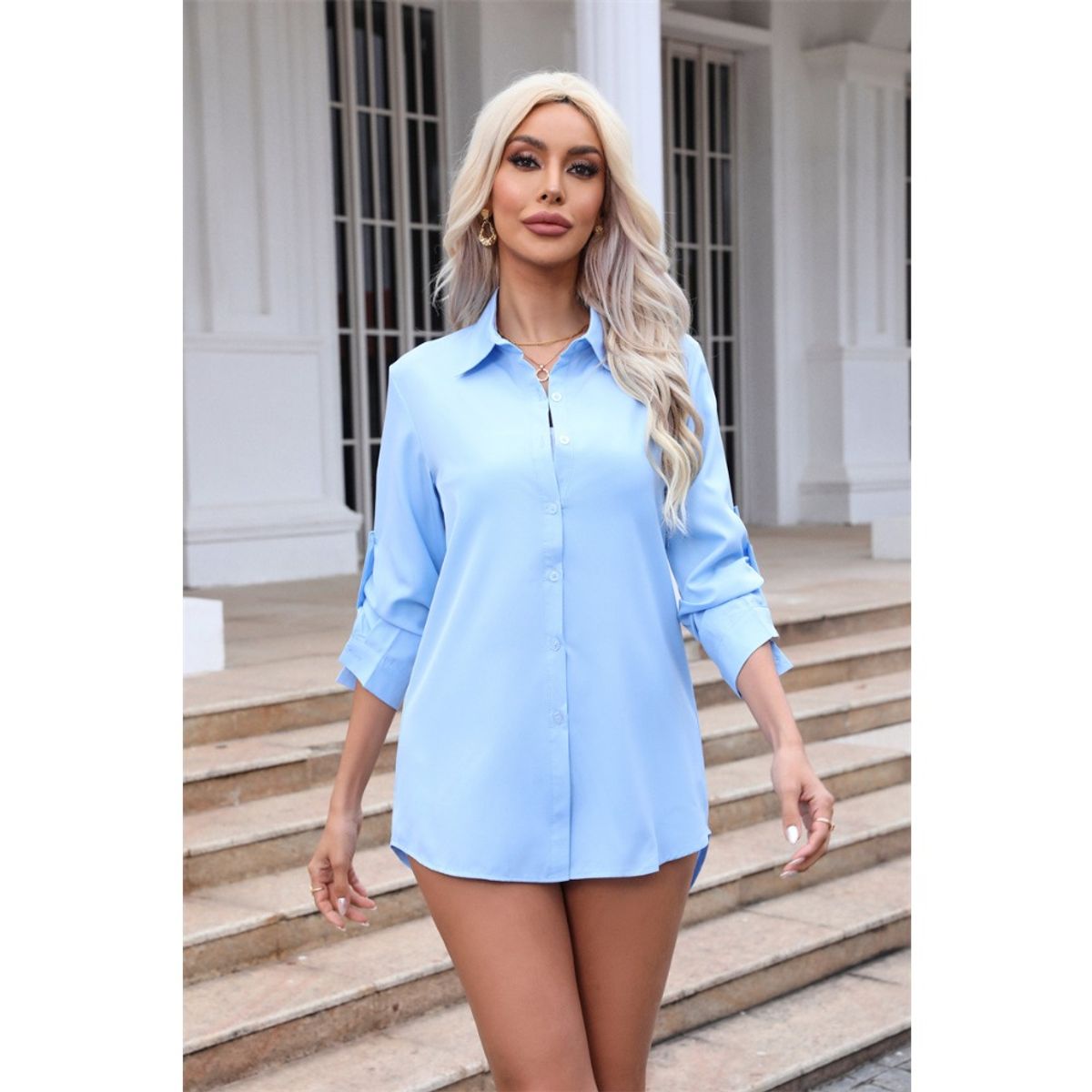 GIOIO - Blusa Mujer Casual Ajustada Elegante Azul