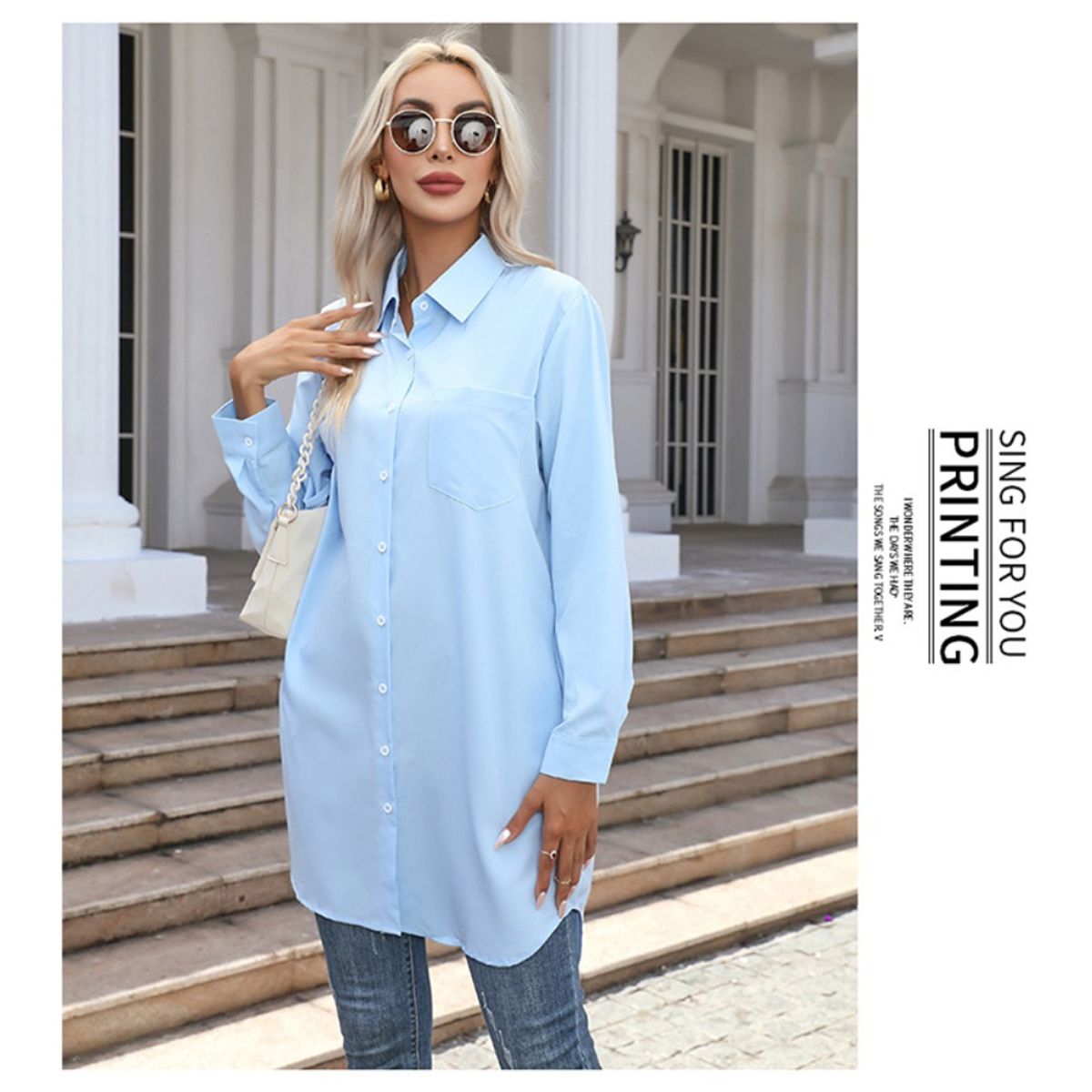 GIOIO - Blusa Mujer Casual Ajustada Elegante Azul