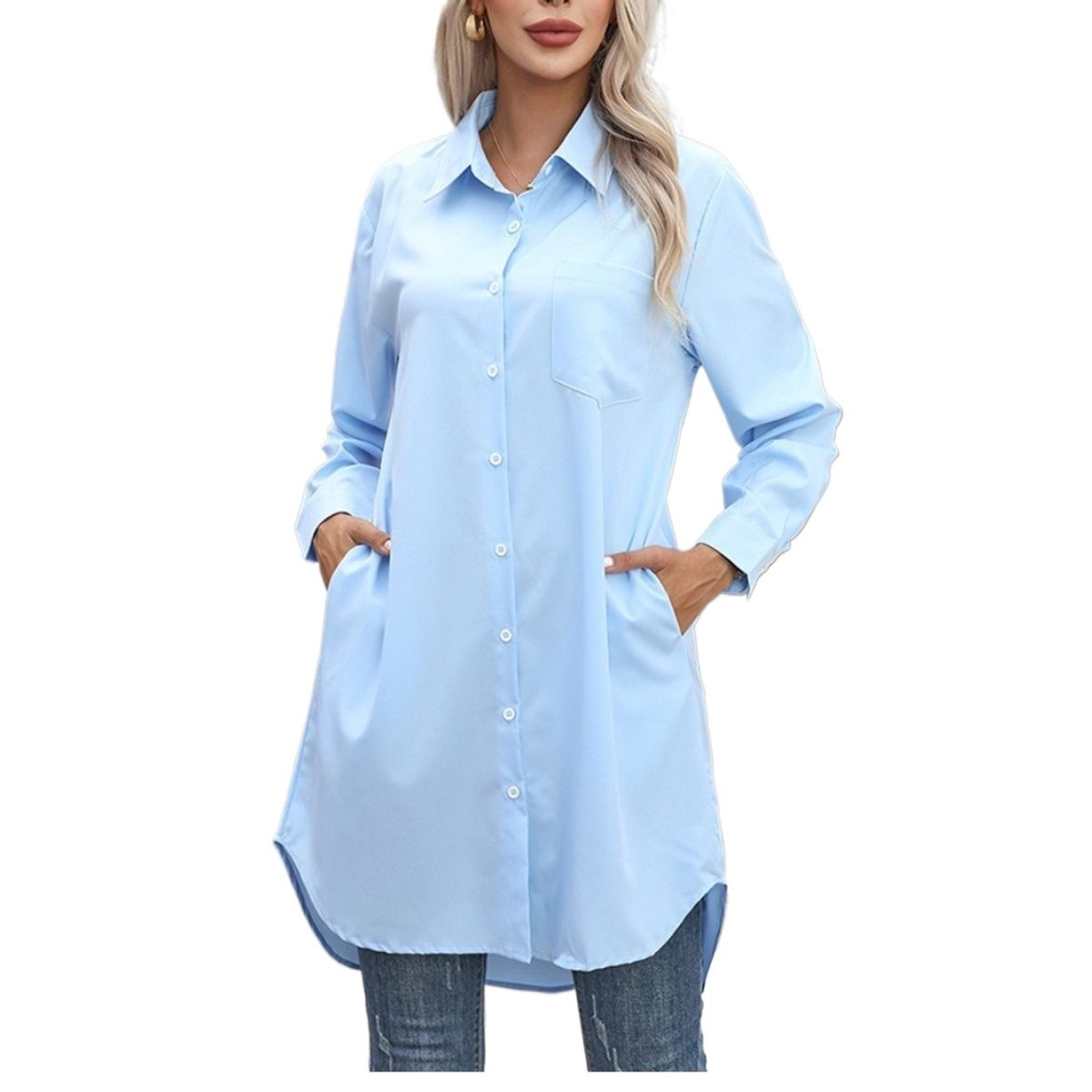 GIOIO - Blusa Mujer Casual Ajustada Elegante Azul