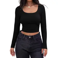 GIOIO - Blusa Mujer Casual Ajustada Elegante Negro