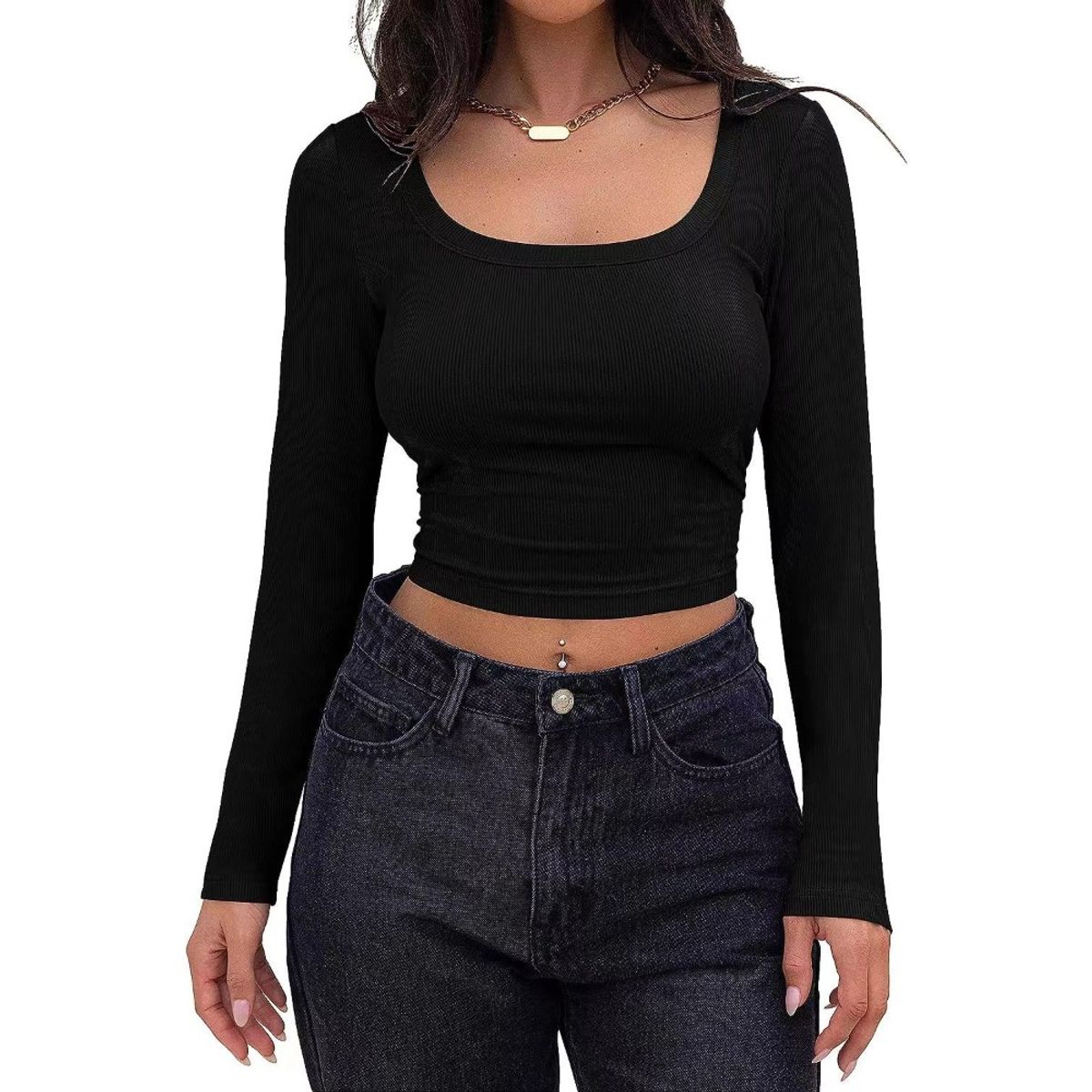 GIOIO - Blusa Mujer Casual Ajustada Elegante Negro