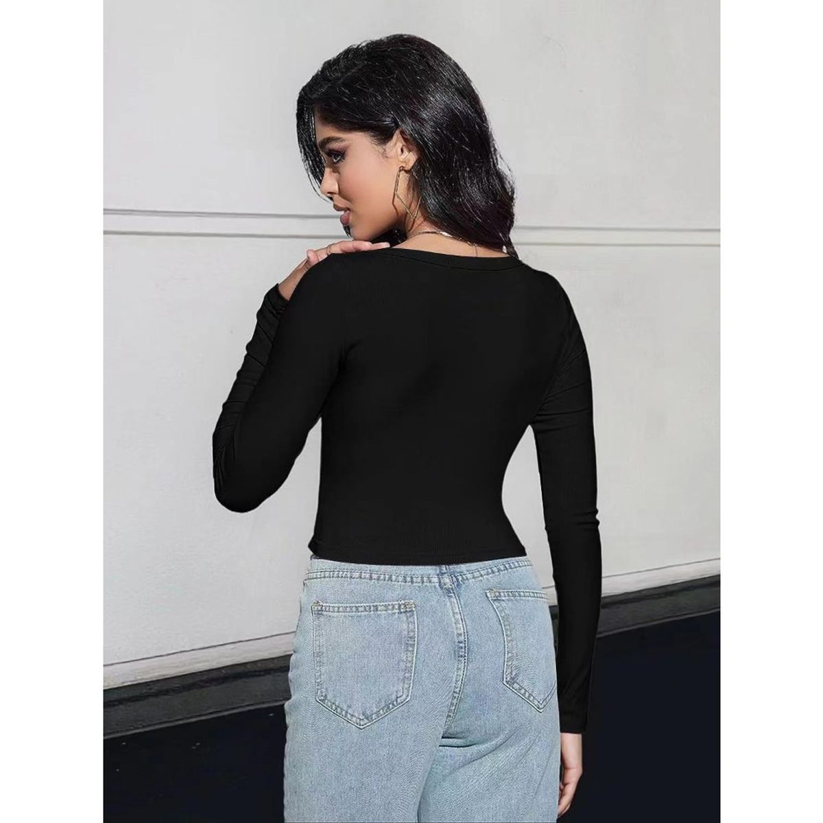 GIOIO - Blusa Mujer Casual Ajustada Elegante Negro