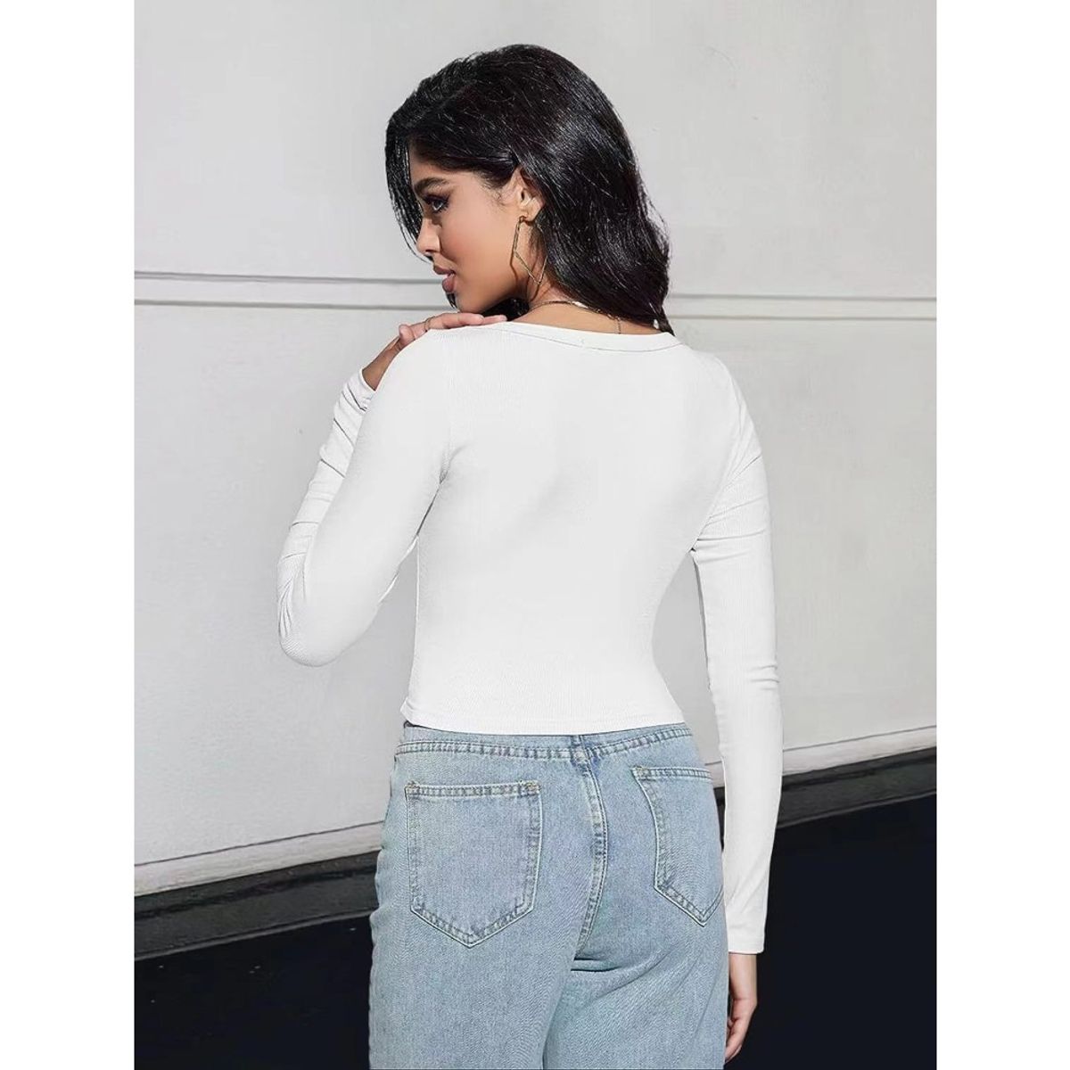 GIOIO - Blusa Mujer Casual Ajustada Elegante Blanco