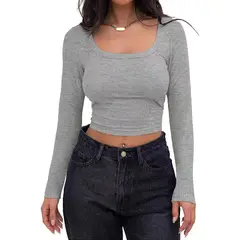 GIOIO - Blusa Mujer Casual Ajustada Elegante Gris