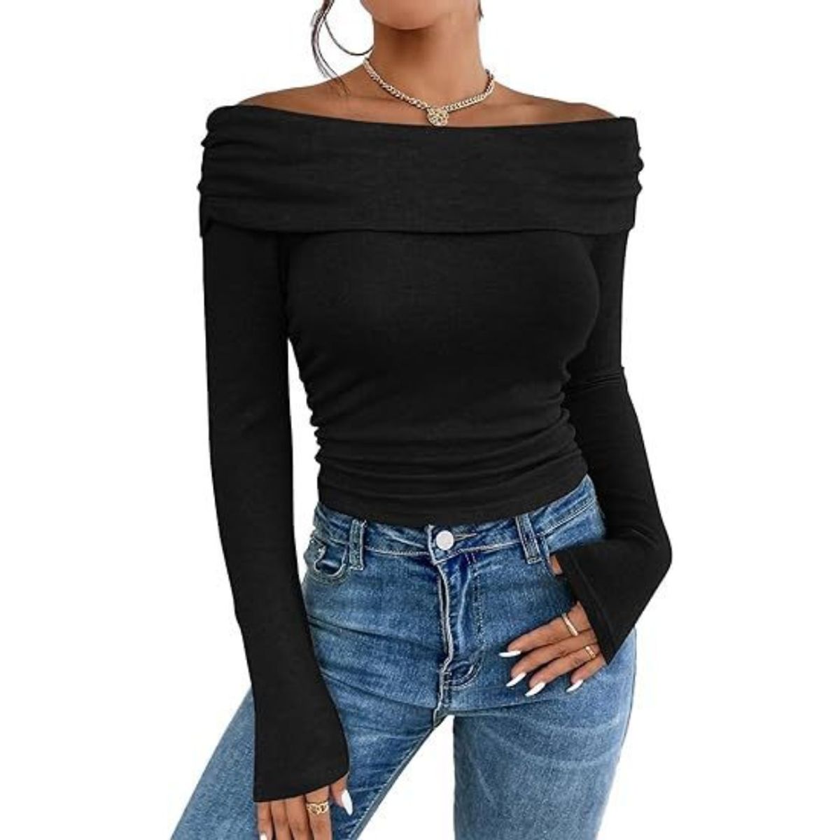 GIOIO - Blusa Mujer Casual Ajustada Elegante Negro