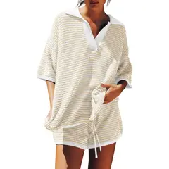 GIOIO - Conjunto de Verano Mujer y Cómodo Beige