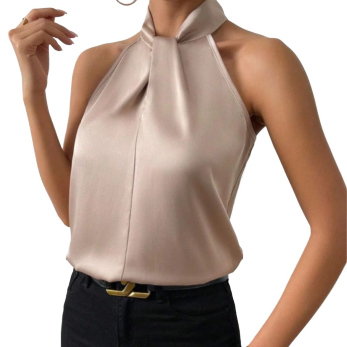 GIOIO - Blusa Mujer Casual Ajustada Elegante Beige