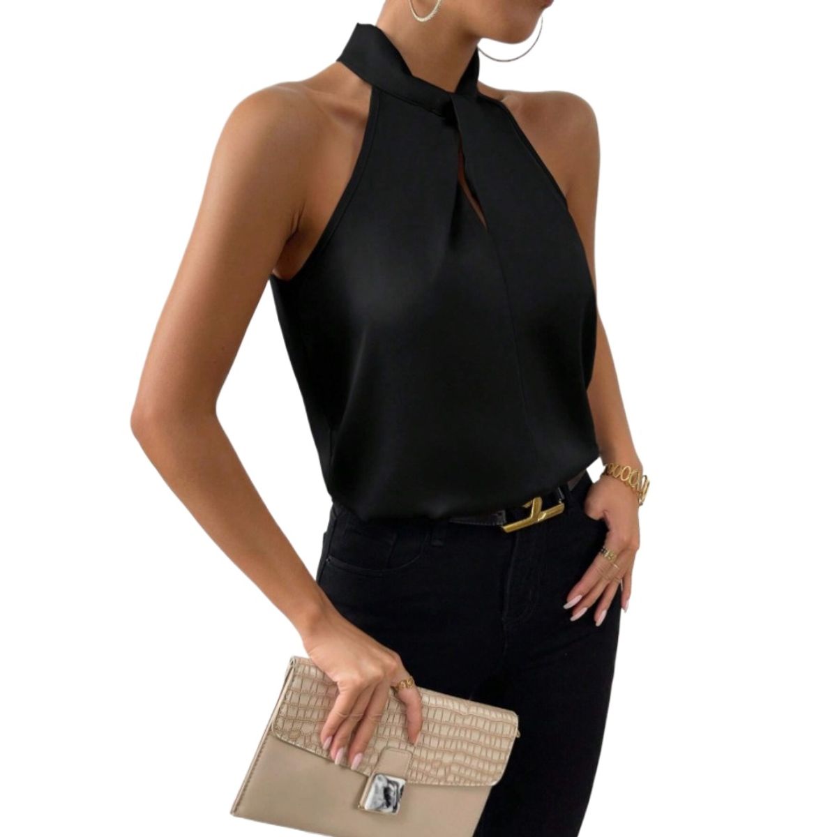 GIOIO - Blusa Mujer Casual Ajustada Elegante Negro
