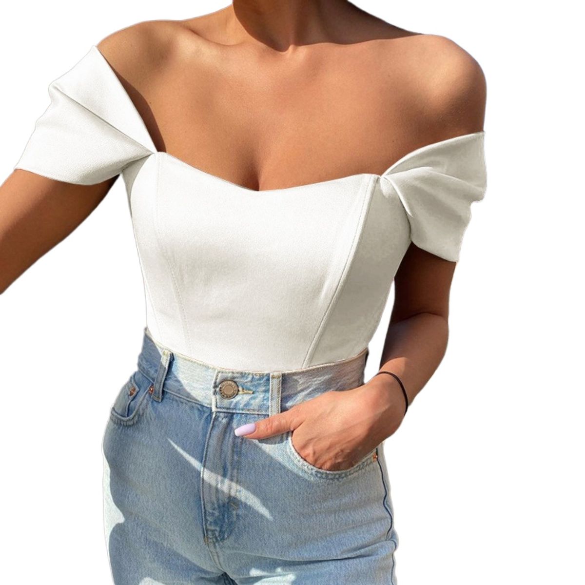 GIOIO - Blusa Mujer Casual Ajustada Elegante Blanco