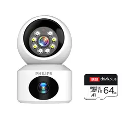 PUREPOWER - 4K Cámara de seguridad inteligente de doble lente de 360 grados-64g