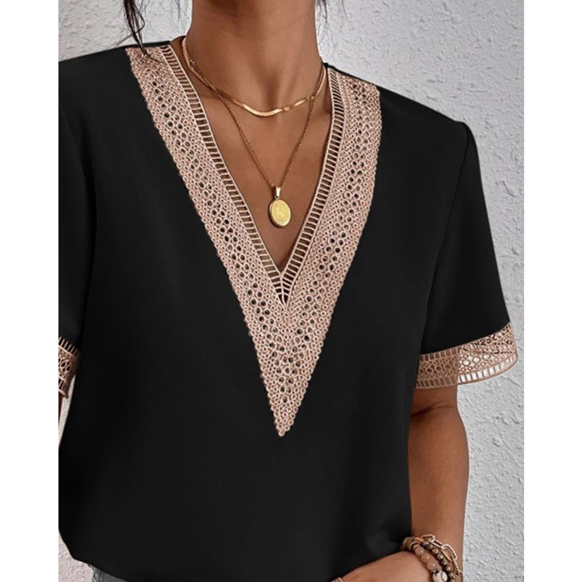 GIOIO - Blusa Mujer Casual Ajustada Elegante Negro