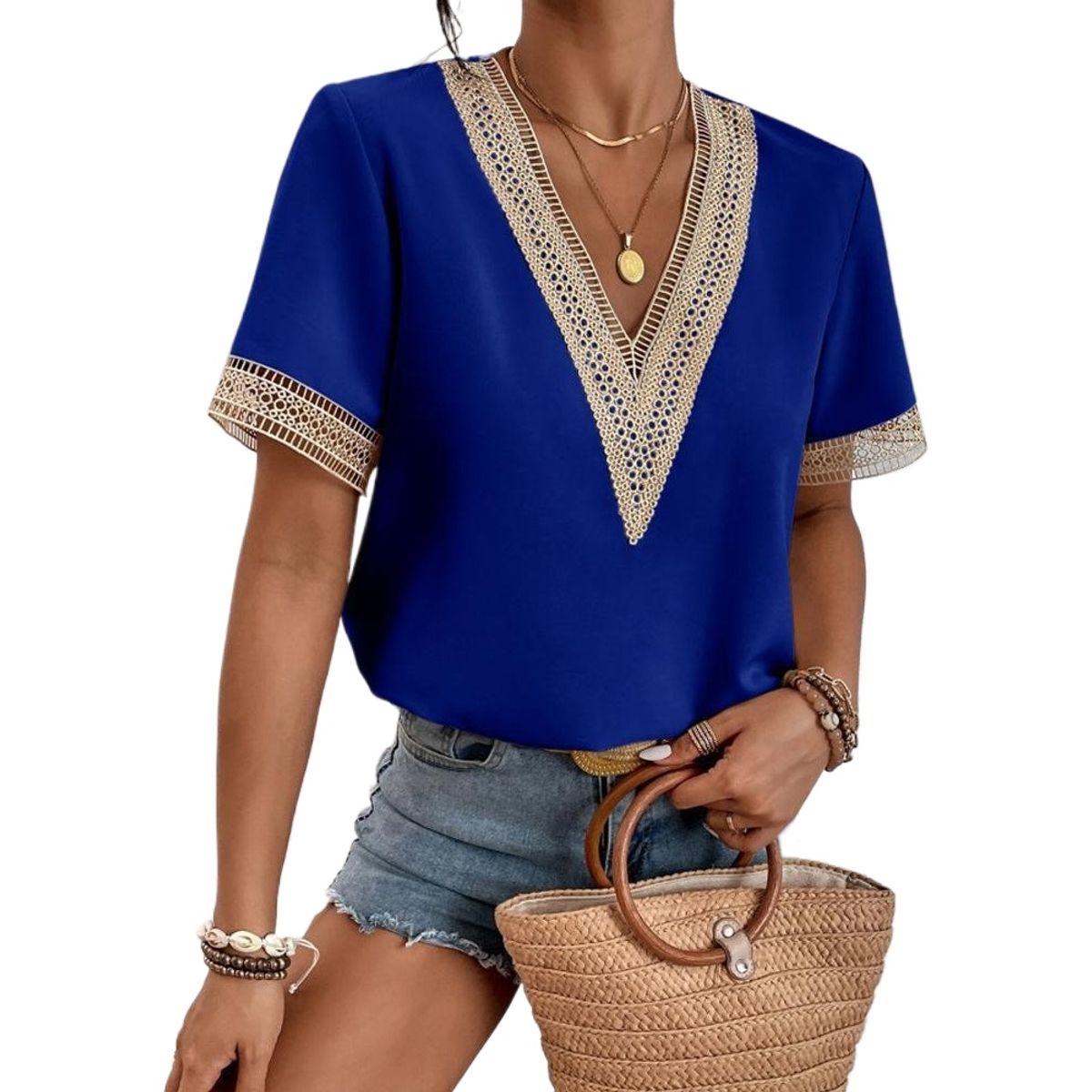 GIOIO - Blusa Mujer Casual Ajustada Elegante Azul