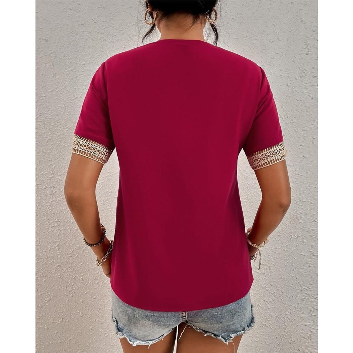 GIOIO - Blusa Mujer Casual Ajustada Elegante Rojo