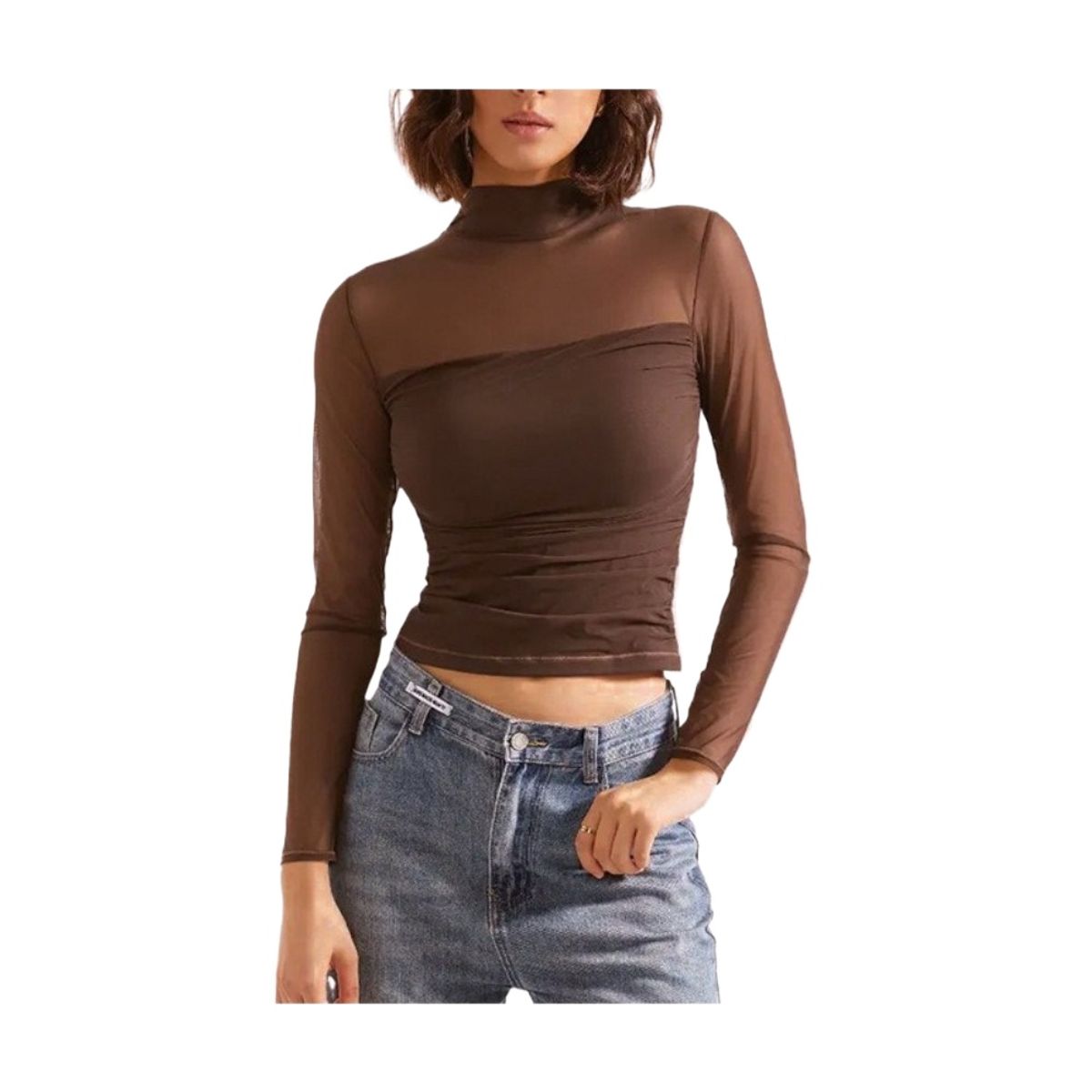 GIOIO - Blusa Mujer Casual Ajustada Elegante Marrón
