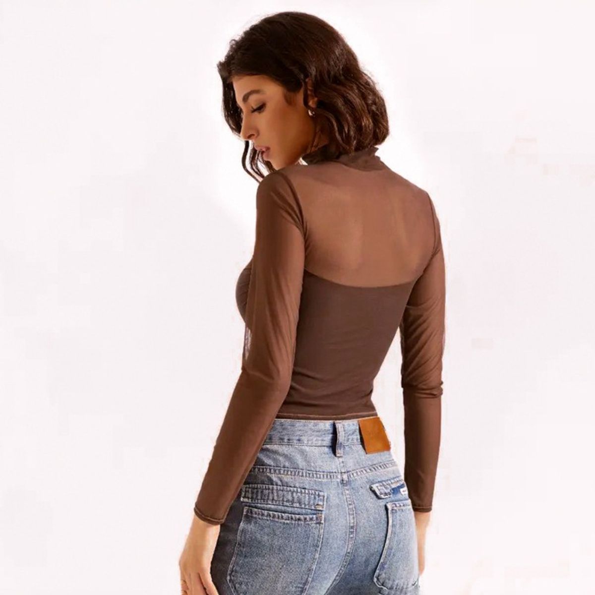 GIOIO - Blusa Mujer Casual Ajustada Elegante Marrón