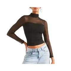 GIOIO - Blusa Mujer Casual Ajustada Elegante Negro