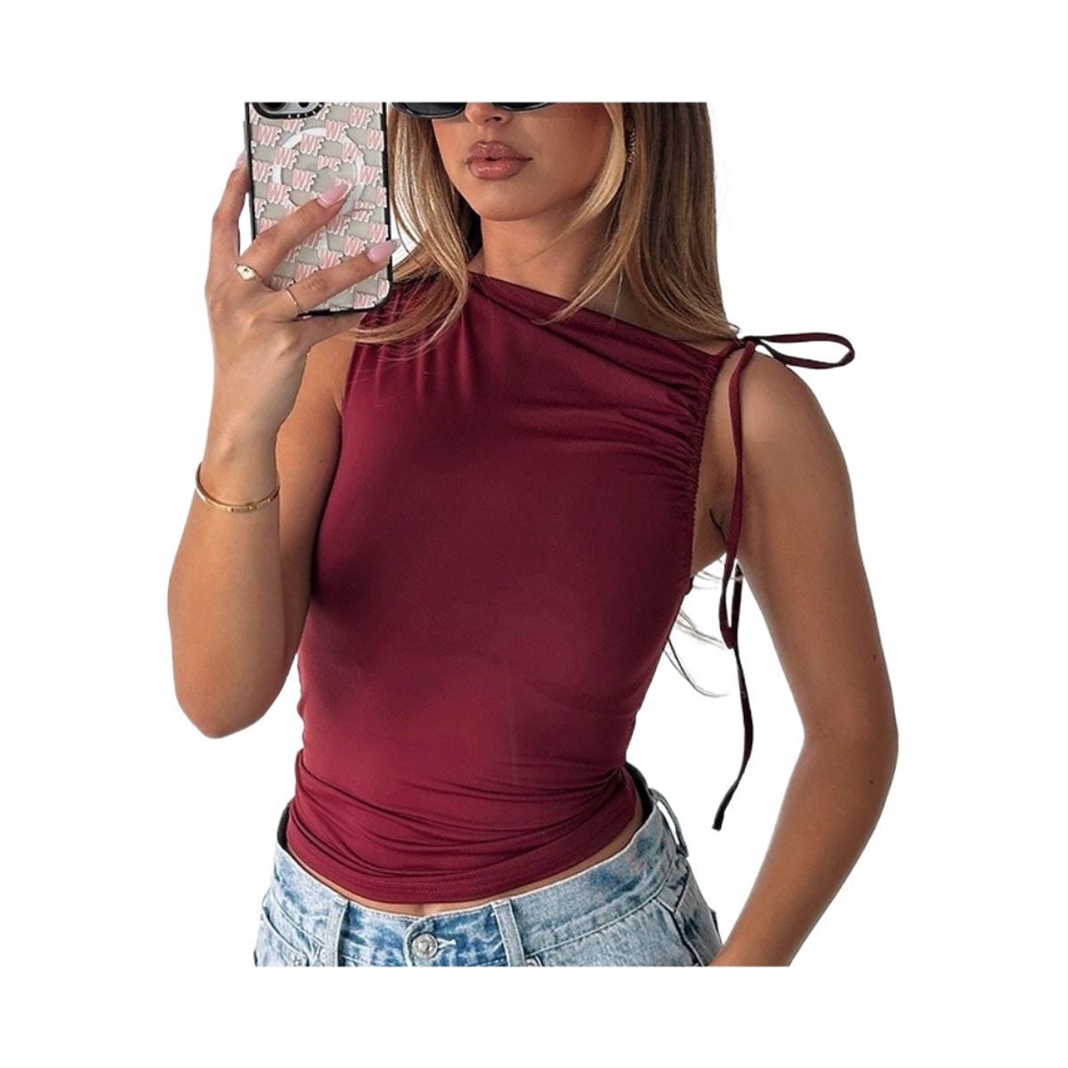 GIOIO - Blusa Mujer Casual Ajustada Elegante Rojo