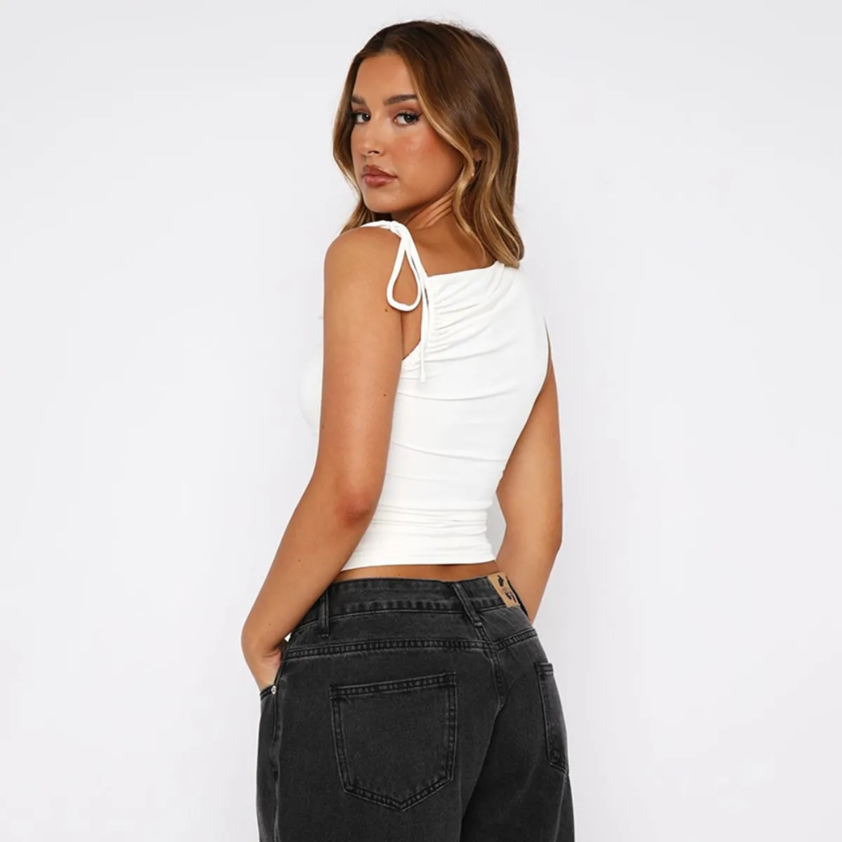 GIOIO - Blusa Mujer Casual Ajustada Elegante Blanco