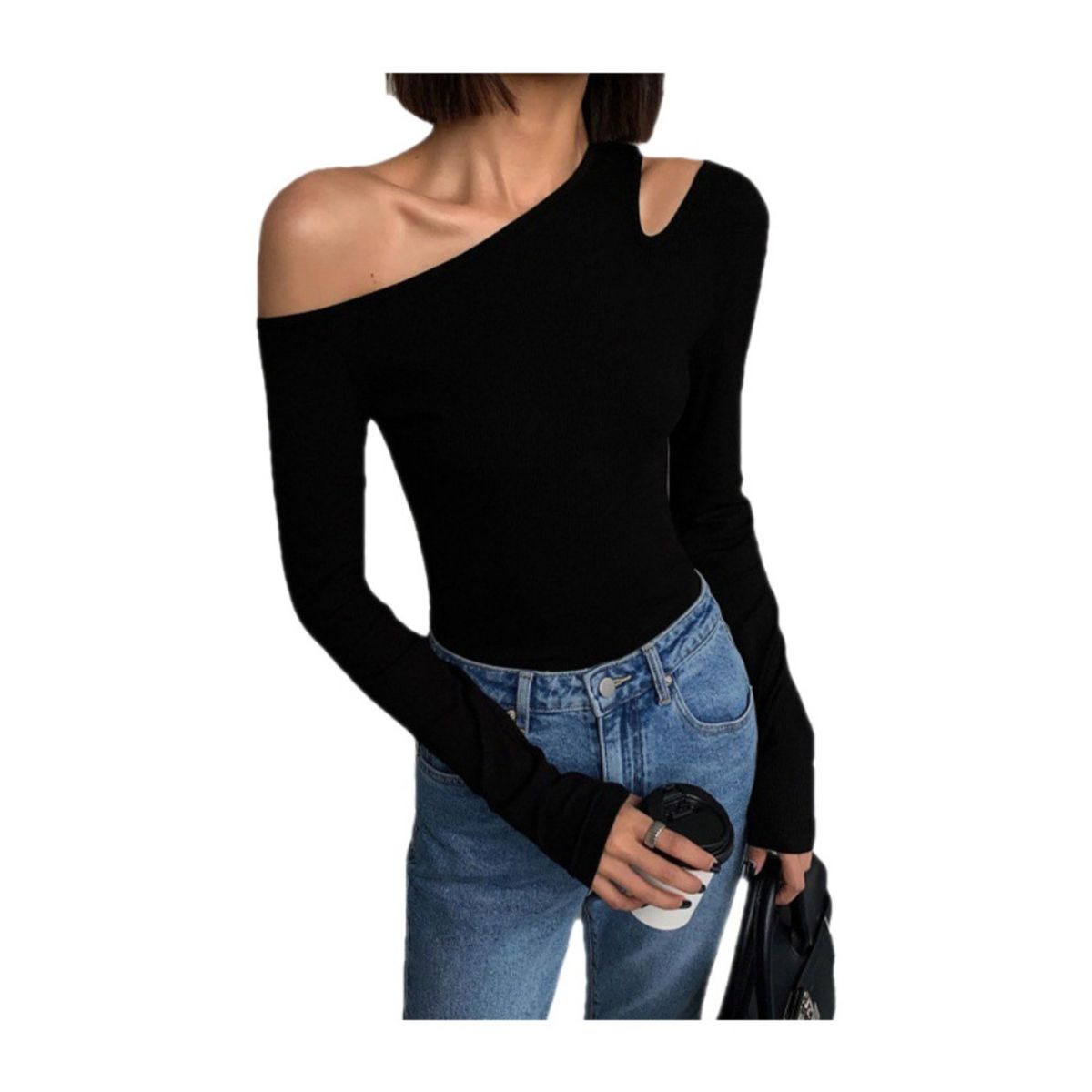 GIOIO - Blusa Mujer Casual Ajustada Elegante Negro