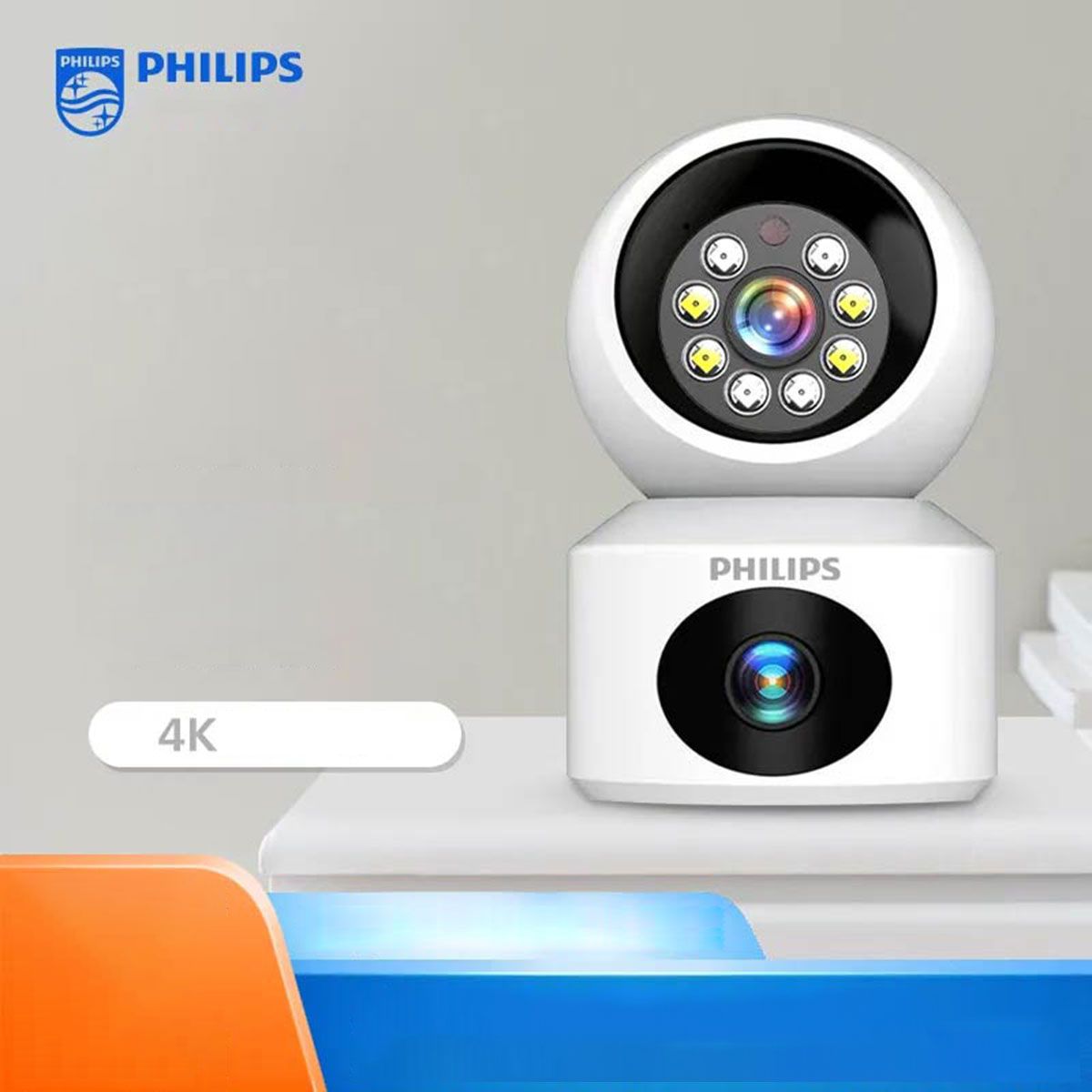 PUREPOWER - 4K Cámara de seguridad inteligente de doble lente de 360 grados-128g