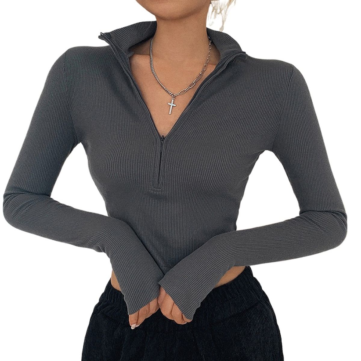 GIOIO - Blusa Mujer Casual Ajustada Elegante Gris