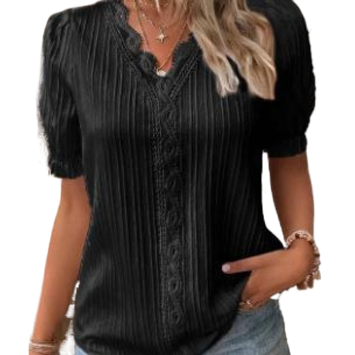 GIOIO - Blusa Mujer Casual Ajustada Elegante Negro
