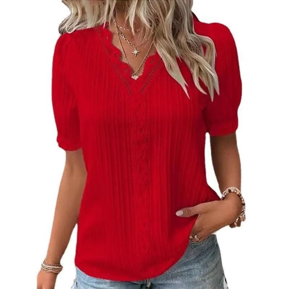 GIOIO - Blusa Mujer Casual Ajustada Elegante Rojo