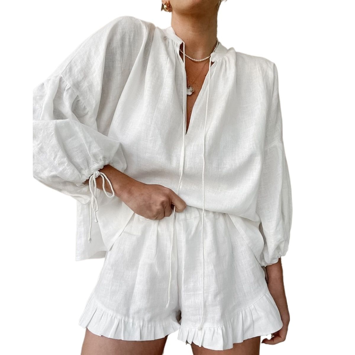 GIOIO - Conjunto de Verano Mujer y Cómodo Blanco