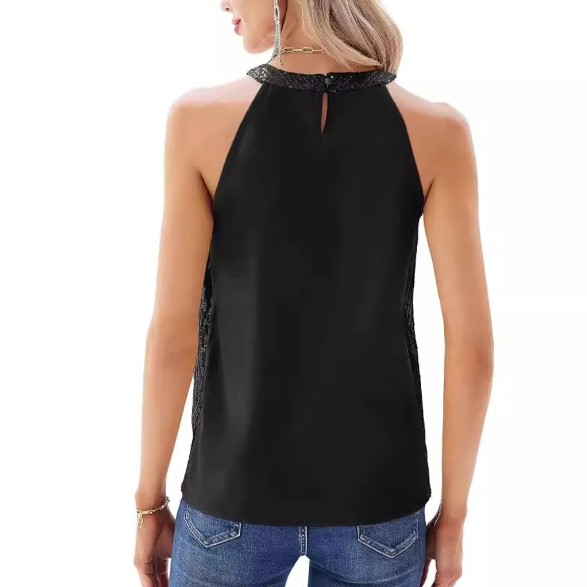 GIOIO - Blusa Mujer Casual Ajustada Elegante Negro