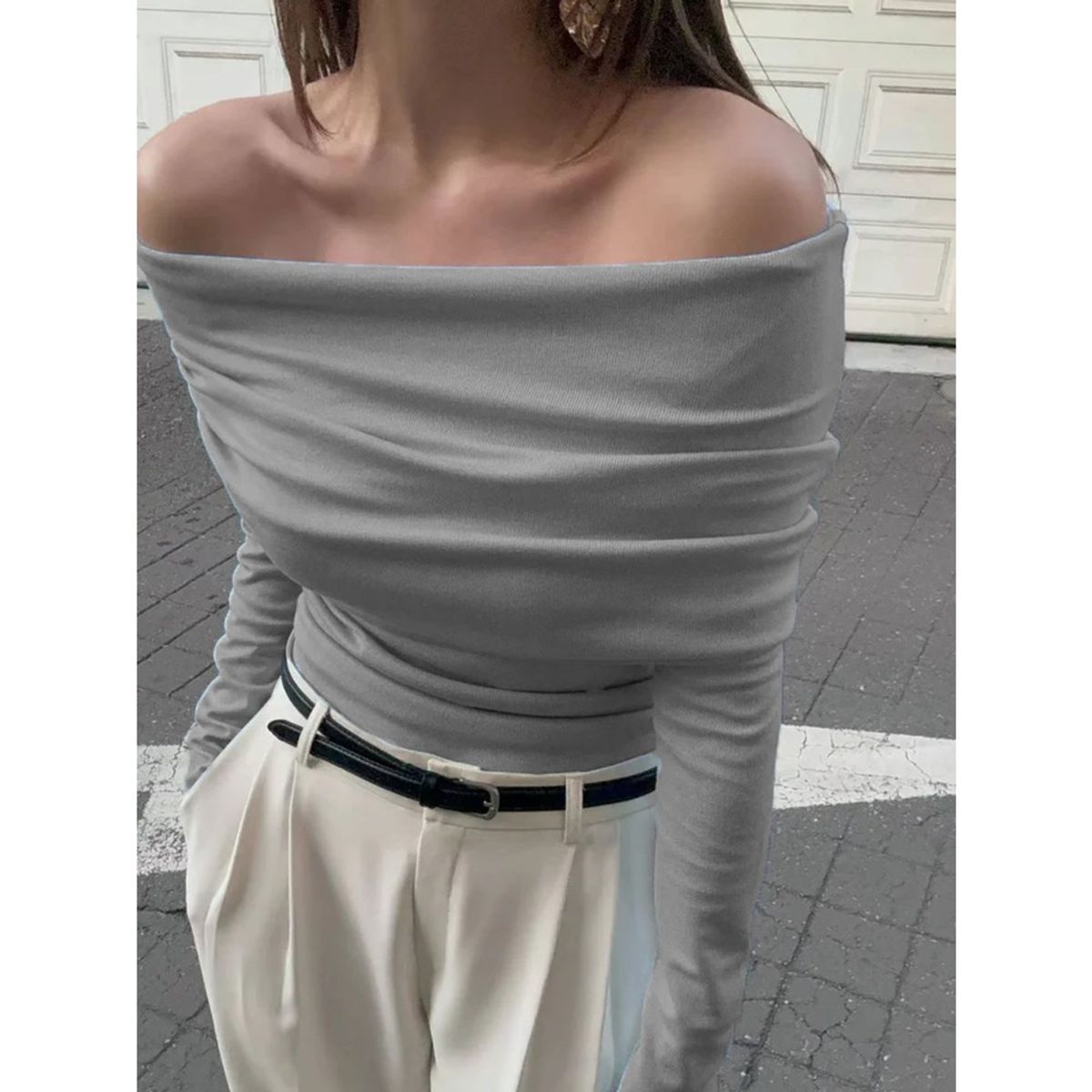 GIOIO - Blusa Mujer Casual Ajustada Elegante Gris