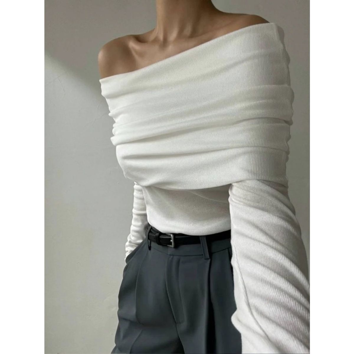 GIOIO - Blusa Mujer Casual Ajustada Elegante Blanco