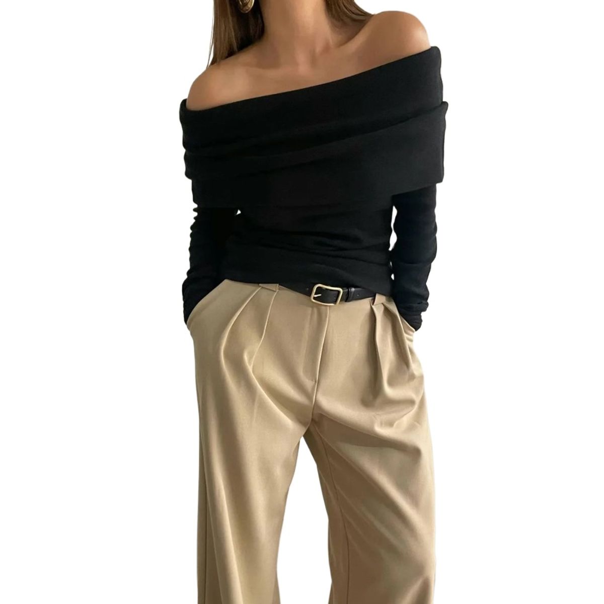 GIOIO - Blusa Mujer Casual Ajustada Elegante Negro