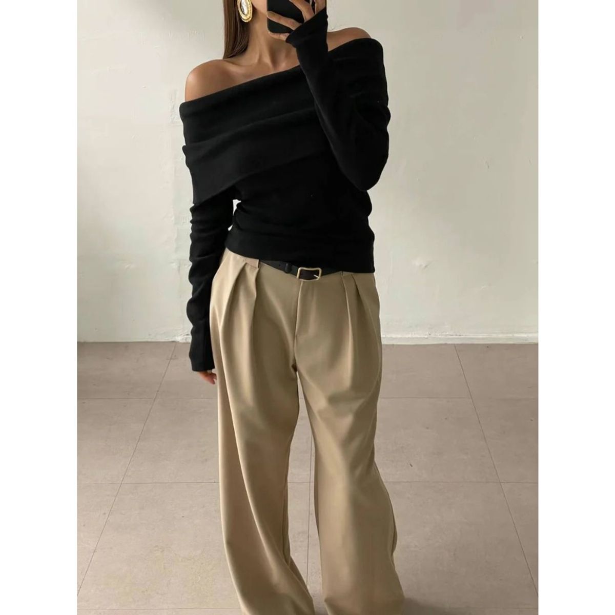 GIOIO - Blusa Mujer Casual Ajustada Elegante Negro