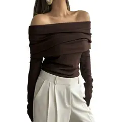 GIOIO - Blusa Mujer Casual Ajustada Elegante Marrón