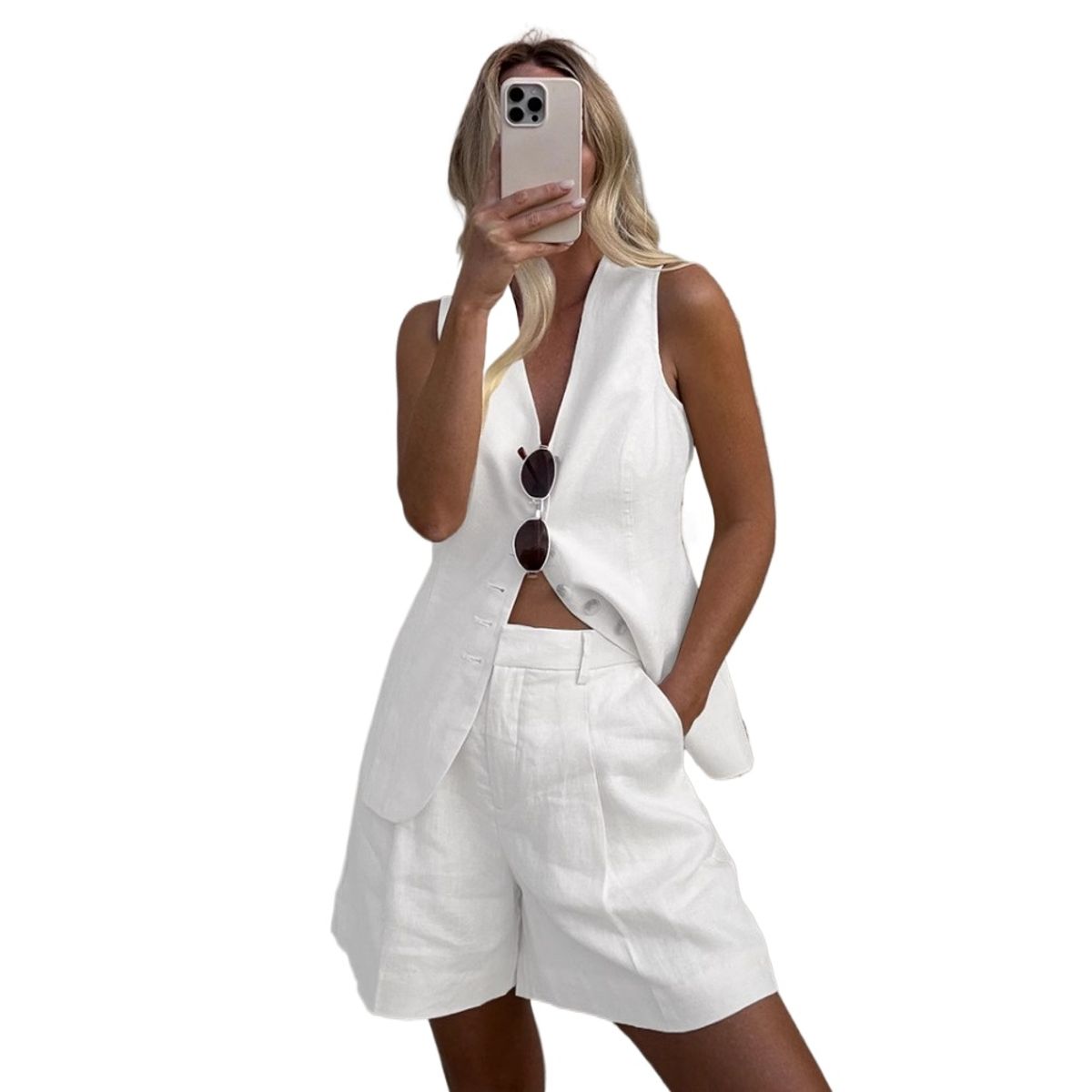 GIOIO - Conjunto de Verano Mujer y Cómodo Blanco