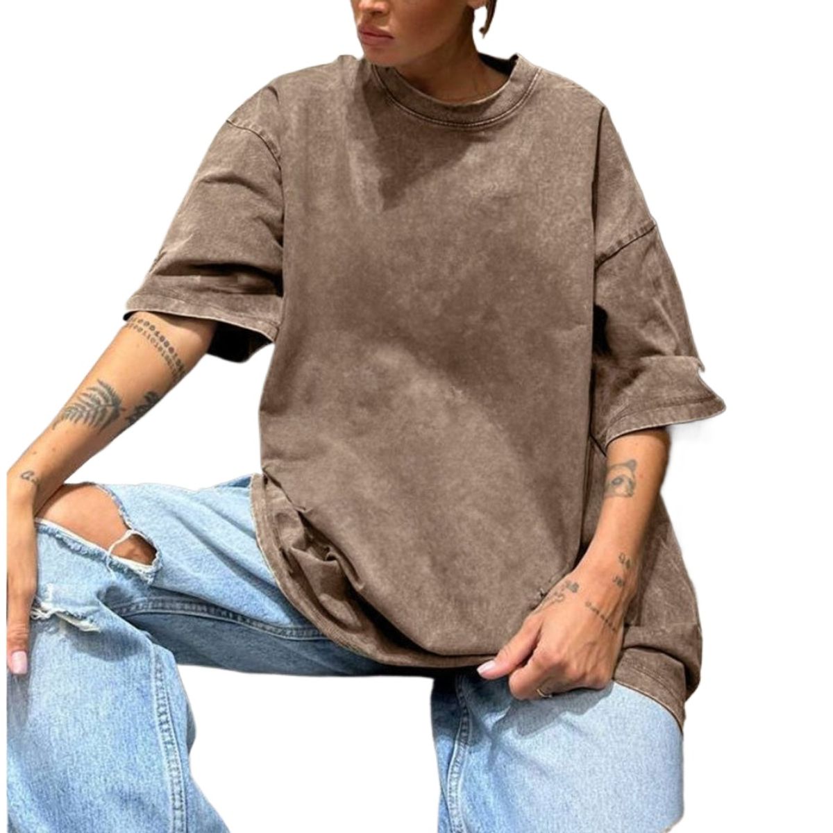 GIOIO - Blusa Mujer Casual Ajustada Elegante Marrón