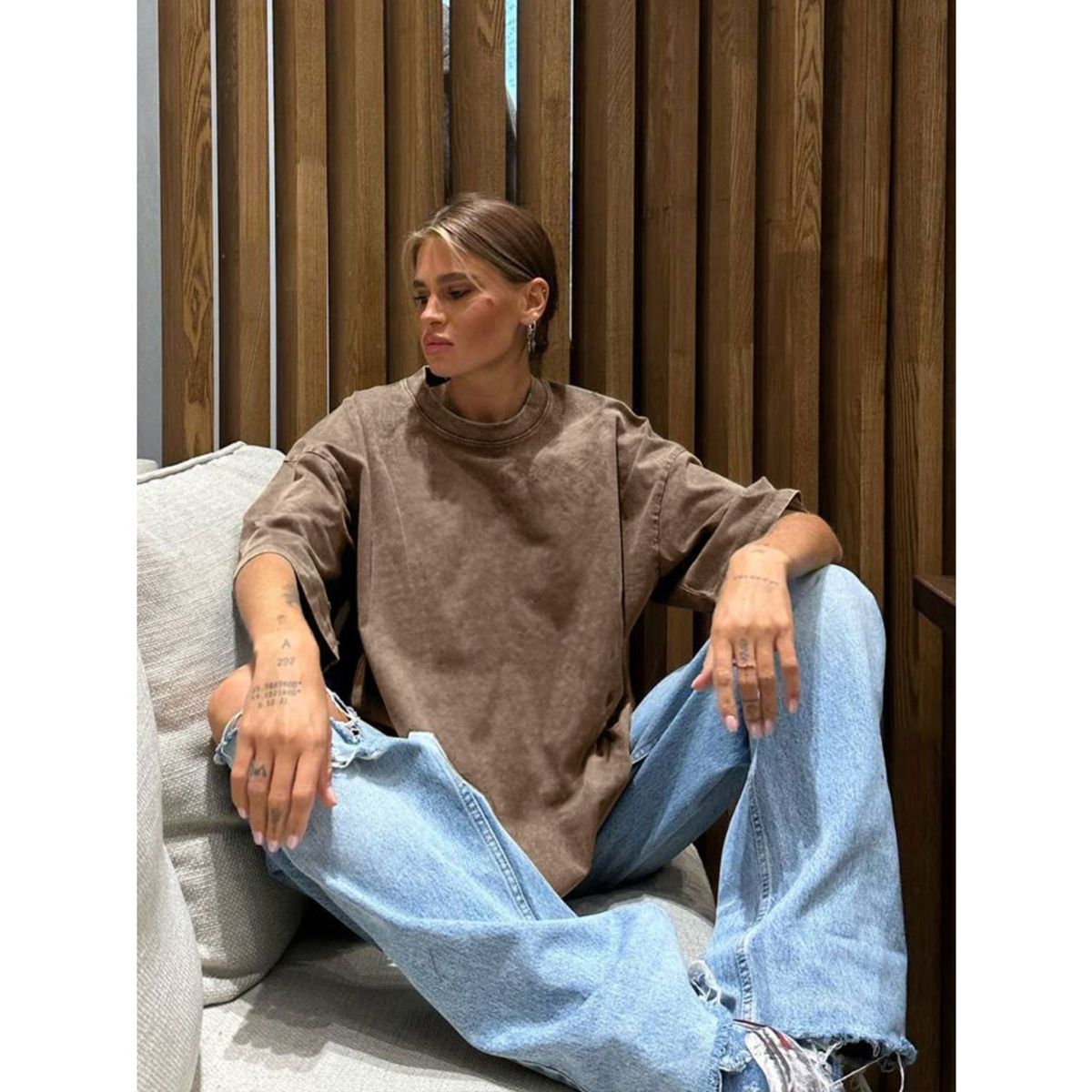 GIOIO - Blusa Mujer Casual Ajustada Elegante Marrón