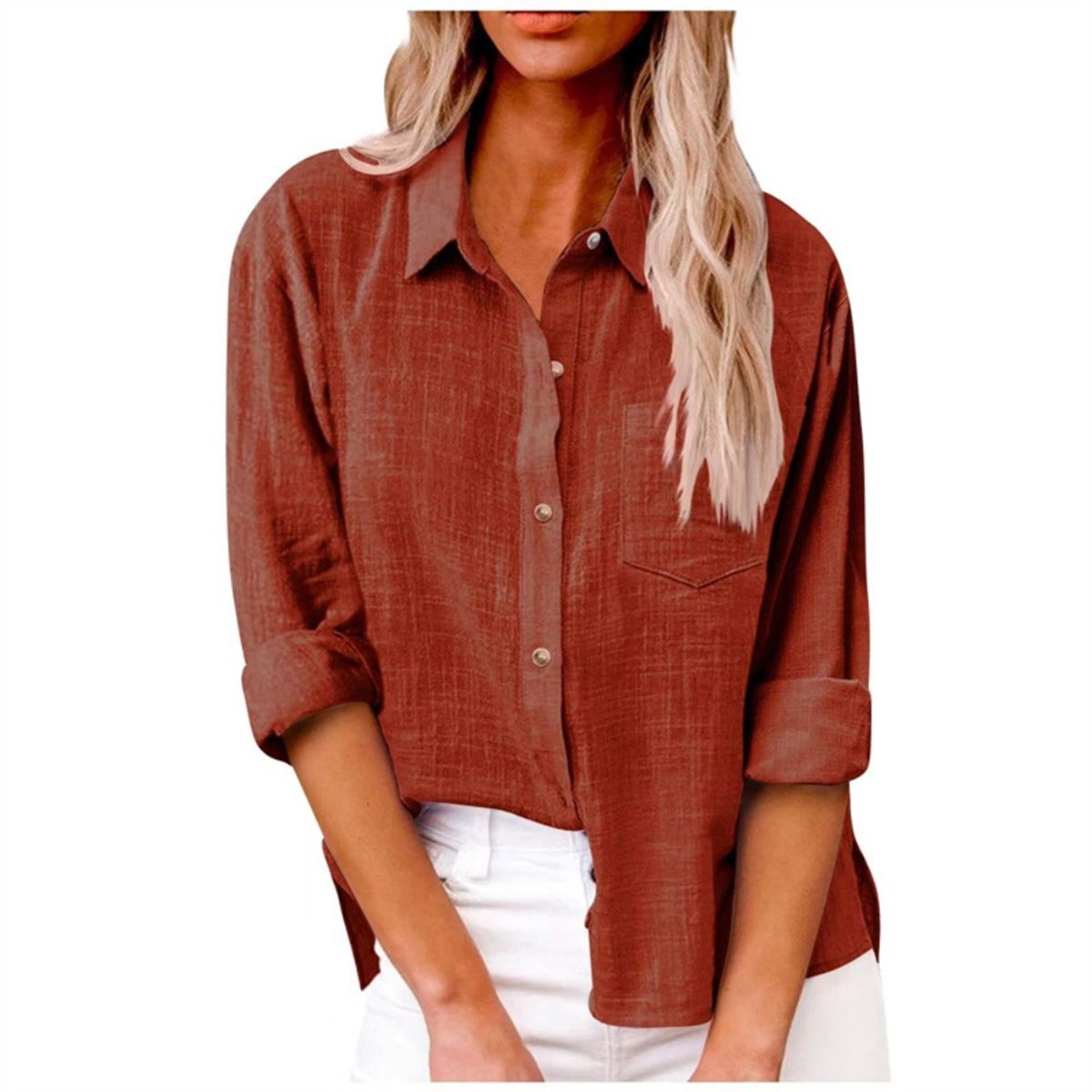 GIOIO - Blusa Mujer Casual Ajustada Elegante Rojo