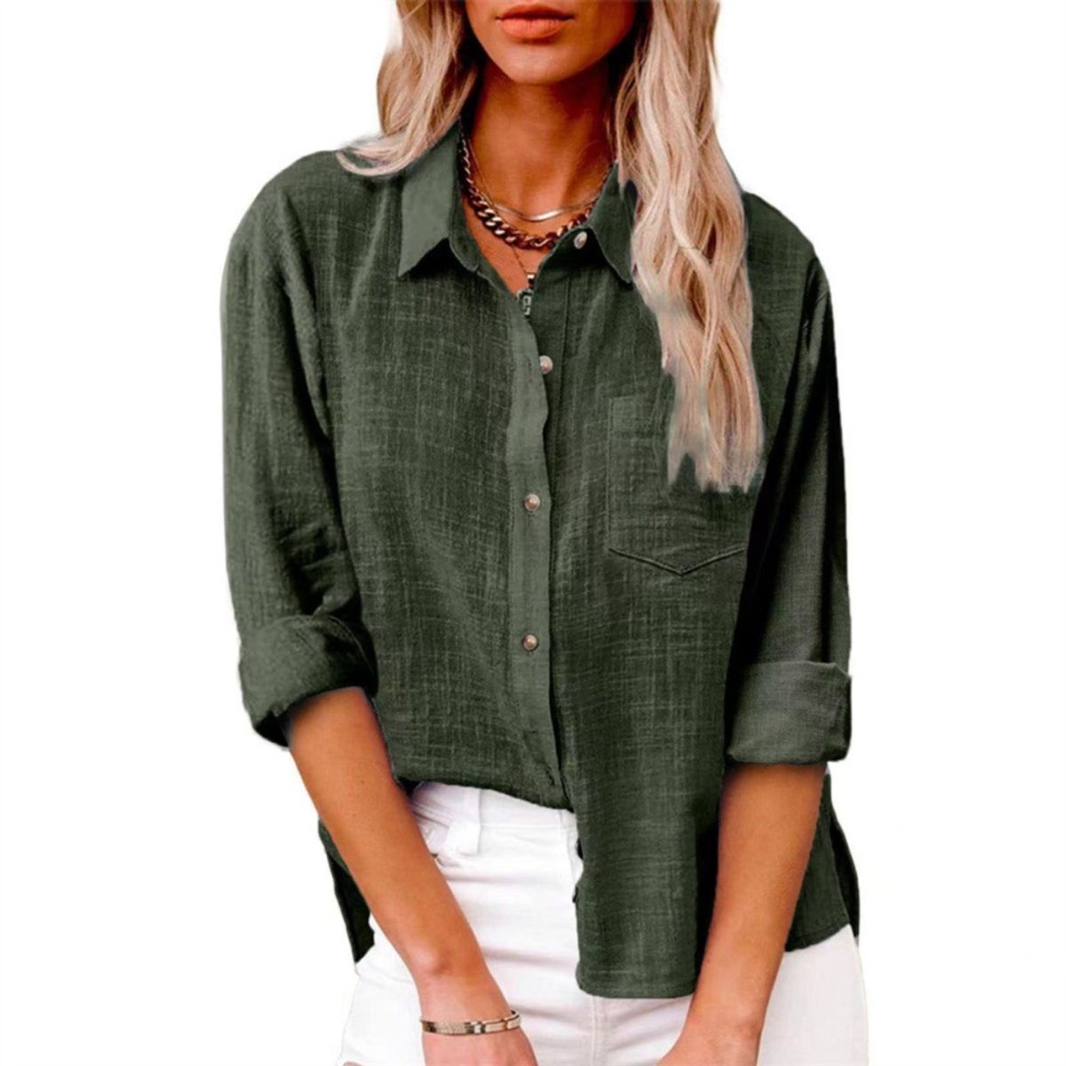 GIOIO - Blusa Mujer Casual Ajustada Elegante Verde