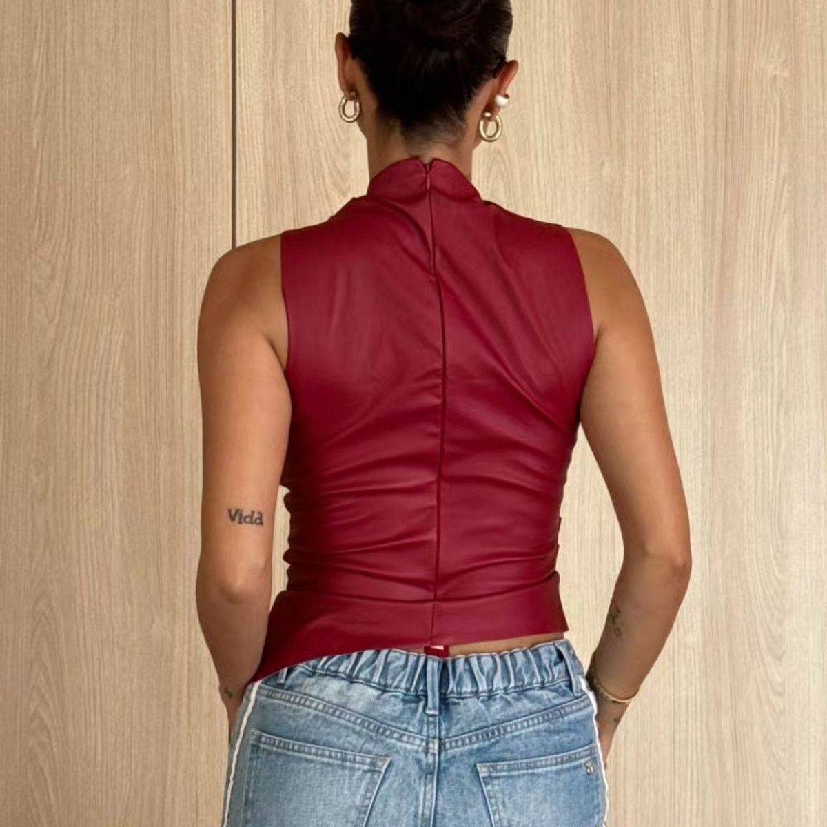 GIOIO - Blusa PU Mujer Casual Verano Rojo