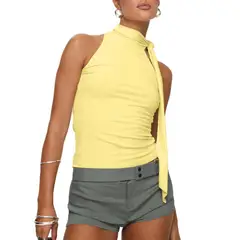 GIOIO - Blusa Mujer Casual Ajustada Elegante Amarillo