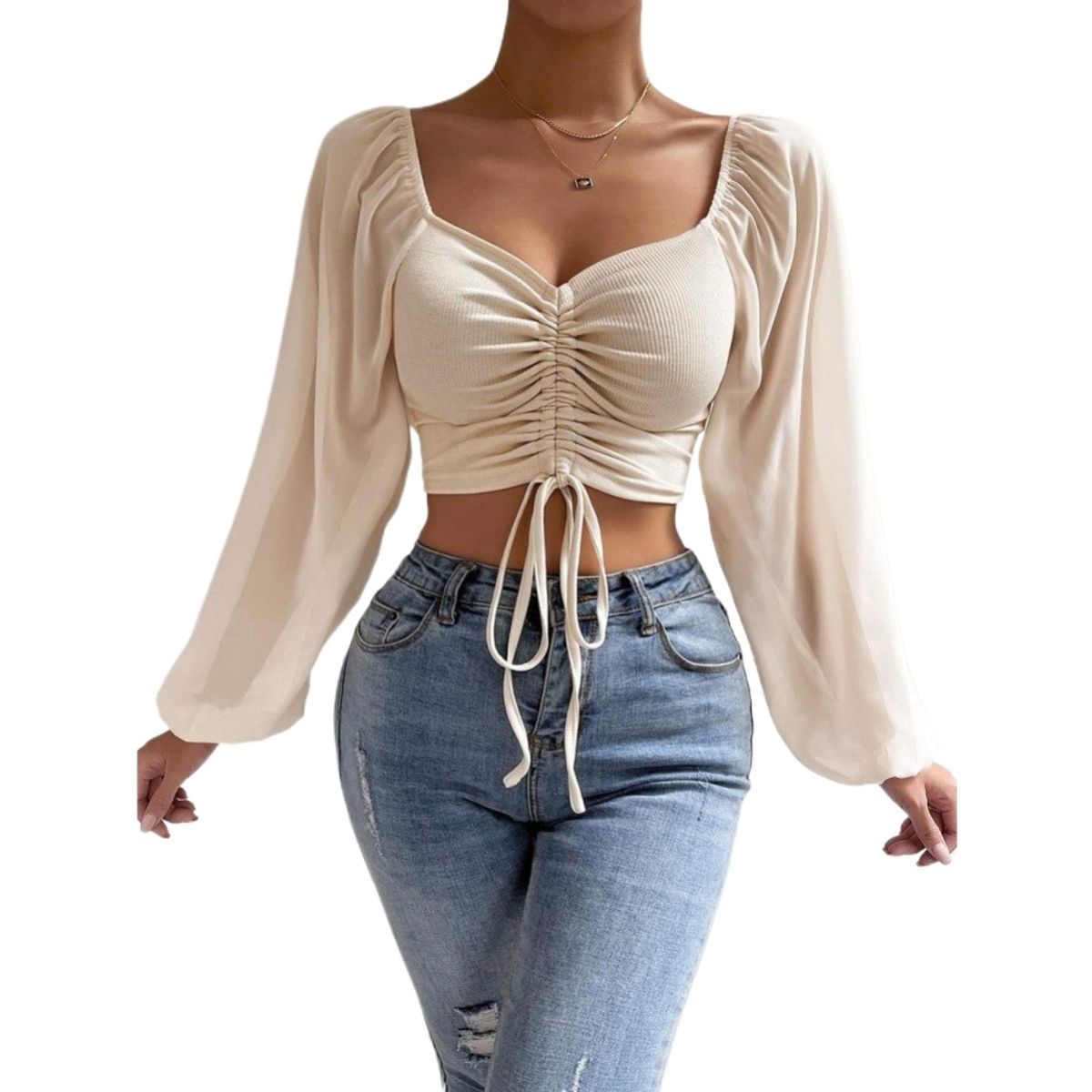 GIOIO - Blusa Mujer Casual Ajustada Elegante Beige