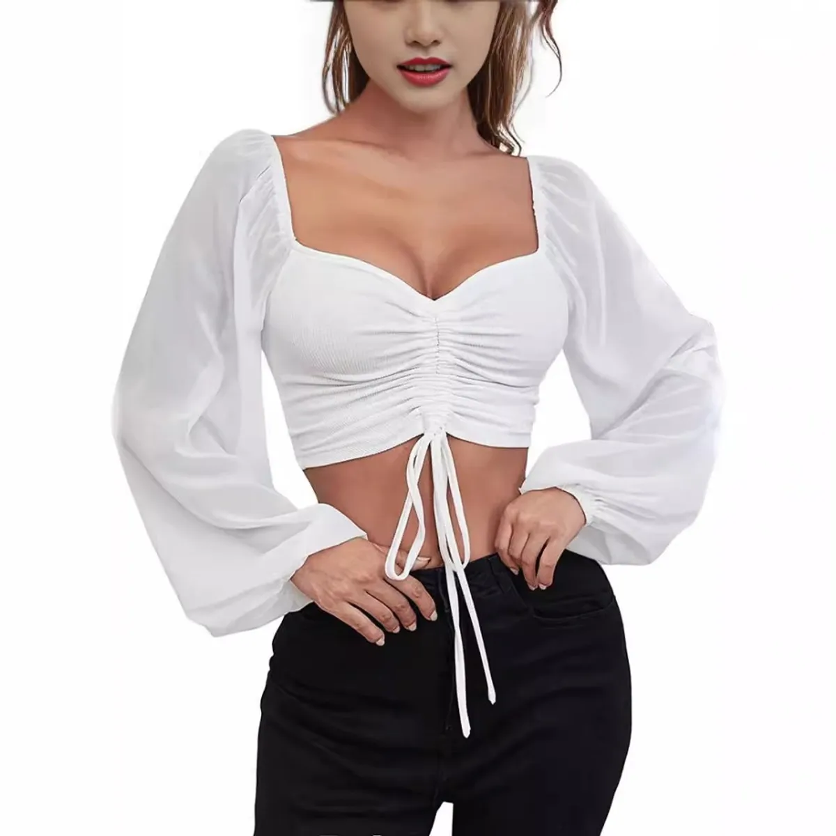 GIOIO - Blusa Mujer Casual Ajustada Elegante Blanco