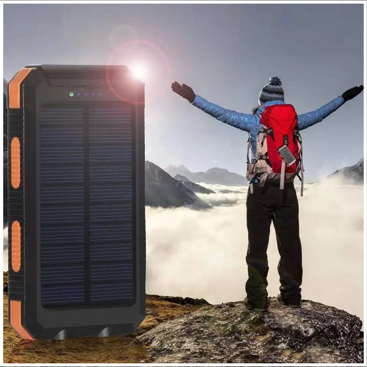 Cargador Solar Portátil 20000mAh Linterna a Prueba de Agua y polvo 2 Puertos USB, marca GENERICO - Foto Principal